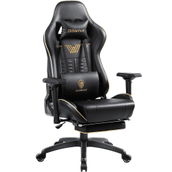 Dowinx Gaming Stuhl - Bürostuhl mit Hoher Belastbarkeit- PU Leder Gamer Stuhl mit 4D Armlehnen und Fußstütze - Ergonomischer Gaming Chair - als Gaming-Sessel Geeignet - 150 kg(Schwarz)