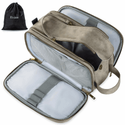 Elviros Kulturbeutel Herren aus PU-Leder große Kulturtasche Damen wasserdichte Reise-Kulturtasche Waschtasche im Bade Kosmetiktasche mit einem Nass-Trockenbeutel Grau 30,5 x 17 x 18 cm