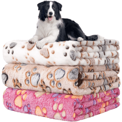 Hundedecke Sofa, Waschbar Decke Für Sofa, Hundedecke Flauschig, Fleecedecke Hunde, 3 Pack Weiche Warme Haustier Decken, Mit niedlichem Knochen-Druck,Für eine Vielzahl von Haustieren,110 * 80CM Braun/Rosa/Weiß 106cmx76cm