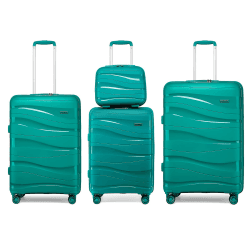 Kono Koffer Trolleys Gepäcksets 4 Teilig Koffer Set mit Beautycase Polypropylen Hartschalenkoffer Reisekoffer mit 4 Rollen und TSA Schloss, Kofferset-XL-L-M-Handgepäck Kosmetikkoffer (Türkis) Türkis 4er-Set