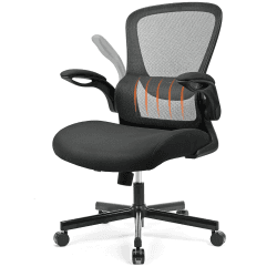 ACMELIFE Bürostuhl Ergonomischer mit hochklappbaren Armlehnen, Schreibtischstuhl Atmungsaktives Mesh Design 360° drehbarer Computerstuhl mit integrierter Lendenwirbelstütze für Zuhause und Büro Keine Kopfstütze