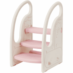 Onasti Tritthocker für Kinder, Dreistufiger Höhenverstellbar Tritt-Schemel Kinderschemel für Baby, Bequemer Handslauf, Multifunktion, Anti-Rutsch, Ab ca. 1.5 bis ca. 6 Jahre - Rosa