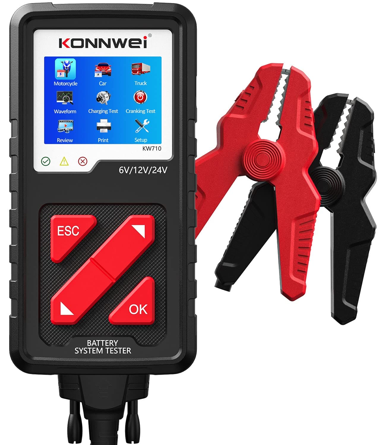 KONNWEI KW710 6V 12V 24V Autobatterie-Tester, 100-2000 CCA Kfz-Batterie Laden-Tester Digitaler Autobatterie-Analyzer Laden Anlassen System-Test Scan-Tool für Auto LKW Motorrad Marine ATV SUV