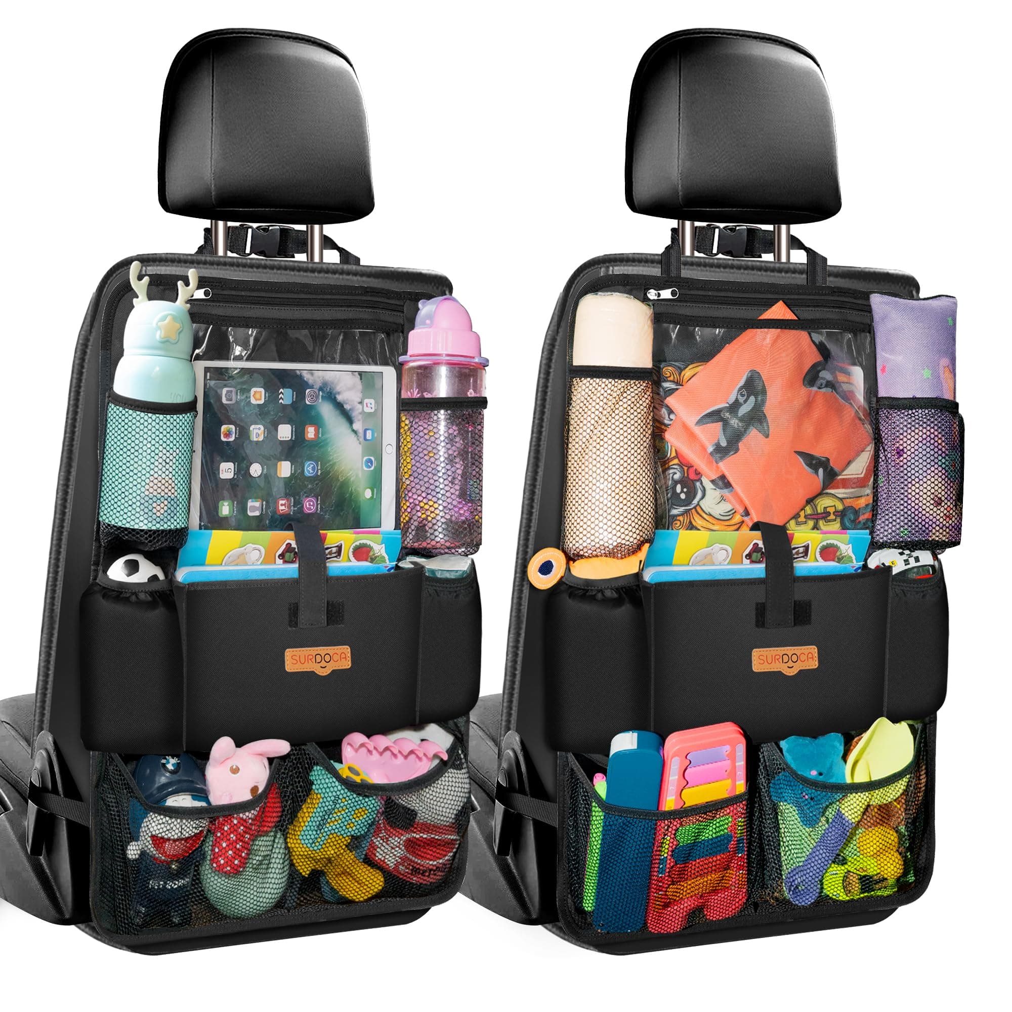 SURDOCA Autositz-Organizer – 4th Generation verbesserter Auto- Rücksitz für bis zu 10,5 iPad, 9 Taschen, Kinderspielzeug-Aufbewahrung, wasserdichter Rücksitzschutz für Kinder,schwarz,2 Stück 2 Schwarz