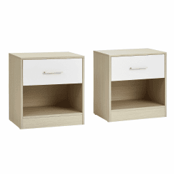 VASAGLE Nachttisch, 2er Set, Beistelltisch, mit Schublade, Griff, offenes Fach, Couchtisch, für Schlafzimmer, Wohnzimmer, naturbeige-klassikweiß LET819T67 2 Naturbeige + Klassikweiß