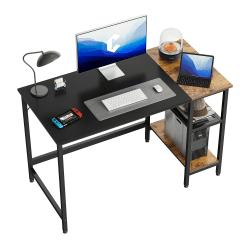 CubiCubi Schreibtisch, Computertisch mit Regal rechts oder Links, 120 x 60 cm klein Pc Tisch, Bürotisch fürs Büro Wohnzimmer, Industrie-Design, Stabil Stahlgestell schreibtische, schwarz/Braun 120 x 60 cm Schwarz
