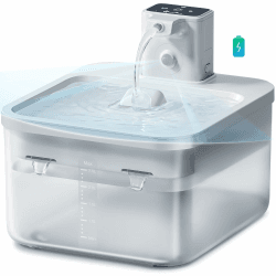 DownyPaws Katzenbrunnen Kabellos, Batteriebetriebener Trinkbrunnen Für Katze mit Bewegungsmelder, 2.5L Katzentrinkbrunnen Leise Ohne Strom, Automatisch Wasserspender Hunde Fountain & 1 Filter