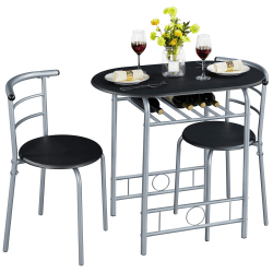 Yaheetech Essgruppe im Landhausstil Tischgruppe für 2 Personen mit 1 Esstisch & 2 Stühle Küchentisch mit Ablagefach Esstisch und Stühle Set 80 x 53 x 75,5 cm Schwarz