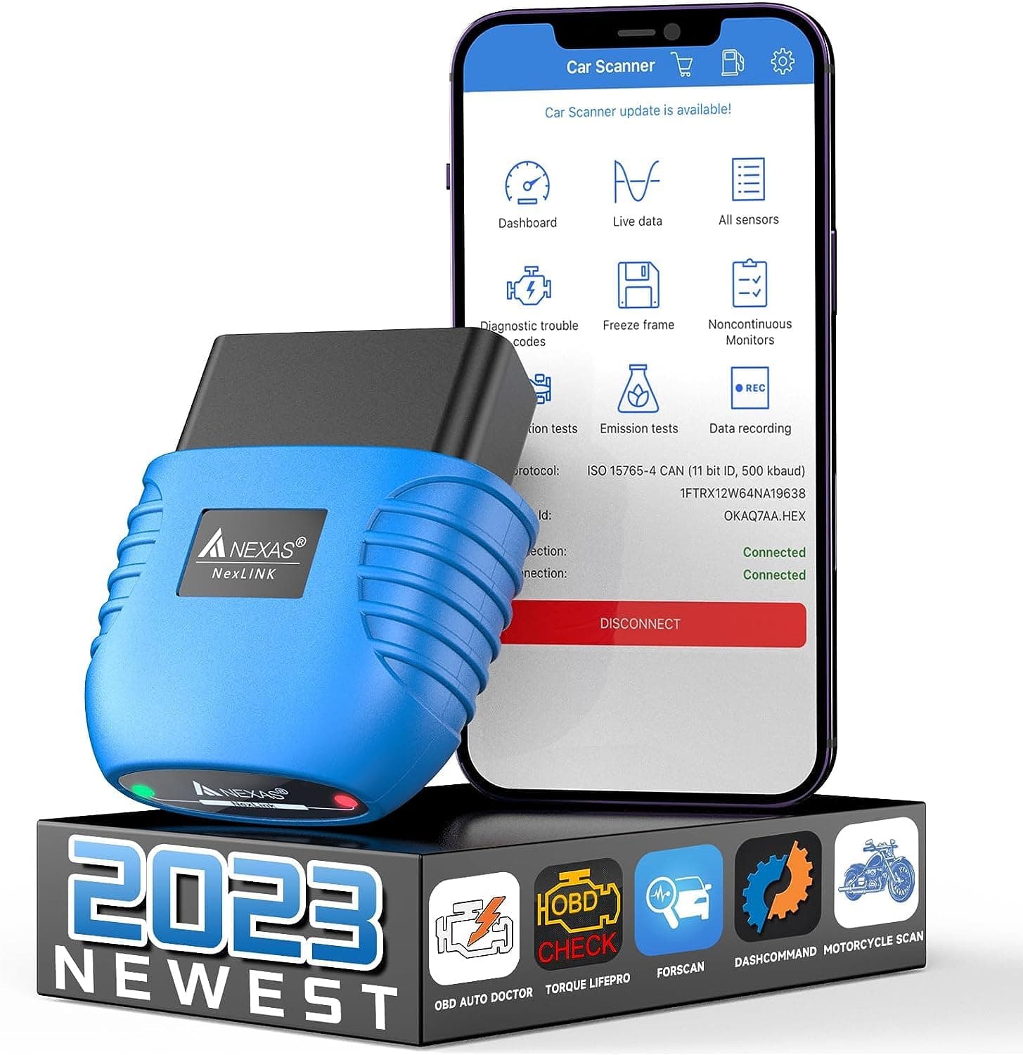 AUTOPHIX Nexlink OBD2 Bluetooth 5.0 für Autos und Motorräder, OBD2 Diagnosegerät Adapter für iOS und Android Nexlink Nexlink