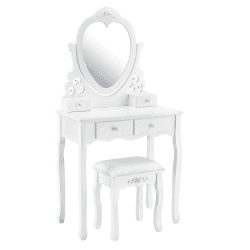 Juskys Schminktisch Julia mit Spiegel, Hocker & 4 Schubladen, 74 x 40 x 138 cm, weiß, Landhausstil, MDF Holz, Kosmetiktisch Frisiertisch Kommode