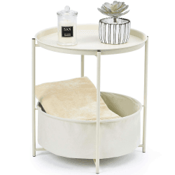 KINGRACK Couchtisch,Beistelltisch,Runder Couchtisch,Sofatisch,Beistelltisch mit abnehmbarem Tablett，einfache Montage Creme