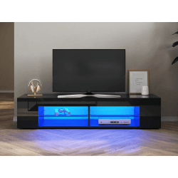 SONNI TV Schrank Lowboard mit LED-Beleuchtung(12 Farben können eingestellt Werden) Fernsehtisch Fernsehschrank Glasböden Schwarz 135x39x30cm 135 x 39 x 30 cm, schwarz
