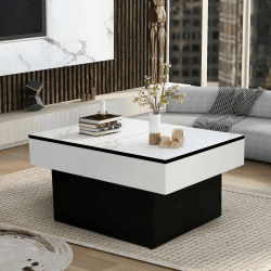 VOWNER Couchtisch, Moderner Couchtisch, Ausziehbarer Schreibtisch, Wohnzimmertisch mit 2 Stauräume, Hochglanz-Finish, 114 x 58 x 40 cm Wohnzimmer Tisch (Weiß Marmorierung) 80x58x40cm Weiß Marmorierung