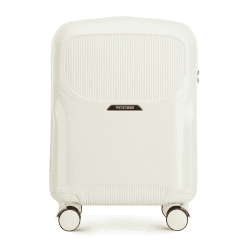WITTCHEN Stilvoller Koffer Kabinengepäck Handgepäck Strapazierfähigem Polycarbonat Trolley 4 Doppel-Lenkrollen TSA Zahlenschloss 2,9 kg 36 L Größe S Creme Elemente in Roségold Creme S