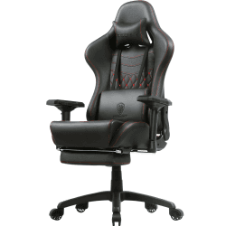 Dowinx Gaming Stuhl Ergonomischer Rennstil mit Massage Lendenwirbelstütze Bürosessel für Computer PU-Leder mit versenkbarer Fußstütze (Schwarz) Schwarz 4D-Handlauf