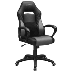 SONGMICS Gamingstuhl, Bürostuhl mit Wippfunktion, Racing Chair, ergonomisch, S-förmige Rückenlehne, gut für die Lendenwirbelsäule, bis 150 kg belastbar, Kunstleder, schwarz-grau OBG38BG