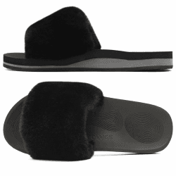 COFACE Plüsch Hausschuhe Damen Fell Pantoffeln Cozy Slides Damen Schlappen Sommer Winter Badeschuhe Puschen für Damen Slippers Schwarz 37 EU