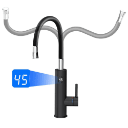 ESIP 360° Schwenkbar Schwarz Küchenarmatur Armatur mit integriertem Durchlauferhitzer Wasserhahn,3000W Temperaturanzeige elektrischer Wasserhahn küche Schwarz-c