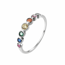 E Rainbow Anniversary Eternity Ring für Frauen, Trauringe, 925er Sterling Silber, 14 Karat vergoldet, AAA-Zirkonia Silber 57 (18.1)