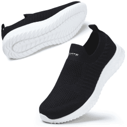STQ Damen Bequem Slip on Sneakers Mesh Leichte Atmungsaktiv Freizeitschuhe 42 EU Schwarz Weiß