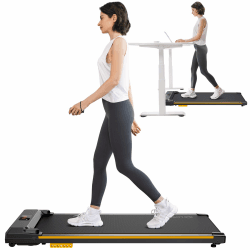 UREVO Laufband, Walking pad mit doppelter Stoßdämpfung, laufband für zuhause mit Fernbedienung und LED-Anzeige, Ultra Schlanker laufband Schreibtisch mit großem Laufbereich für Zuhause/Büro Gelb 126*51*11cm