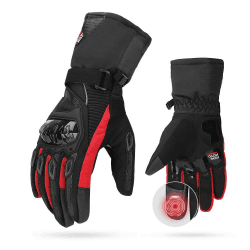 ISSYZONE Winter Motorradhandschuhe, Motorrad Handschuhe Winter, geprüfte Motorradhandschuhe Herren, Touchscreen Handschuhe, Wasserdicht, für Motorradfahren, Skifahren, Roller M Rot
