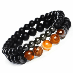 2 Achat-Armbänder, zweiteiliges Steinperlen-Armband-Set, 8-mm-Jade-Stretch-Armband mit natürlichen Edelsteinen, Freundschafts- / Paar-Armbänder für Männer und Frauen