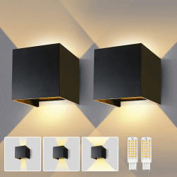 Lureshine Wandlampe mit Austauschbarer G9 LED lampe Einstellbar Abstrahlwinkel Aussenbeleuchtung Warmweiß 3000K Wandleuchte Aluminium Wandleuchte Innen/Aussen (Schwarz 2 Stück)