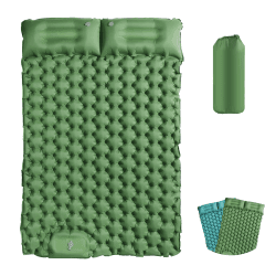 EXLECO Camping Isomatte 2 Personen Selbstaufblasend Luftmatratze Outdoor Camping Matratze mit Kissen Isomatte Faltbar Ultraleicht Luftbett Aufblasbar Camping Matte mit Fußpumpe für Strand Zelt Grün Doppelbett / Grün / mit Kissen