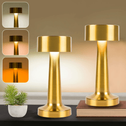SUNLIGTGO 2 Stück Dimmbare Tischlampe Kabellos, Upgrade LED Akku Tischleuchte Aufladbar, Tragbar USB Nachttischlampe mit Stufenlosem Dimmen & 3 Farbwechsel Für drinnen und draußen geeignet (Gold)
