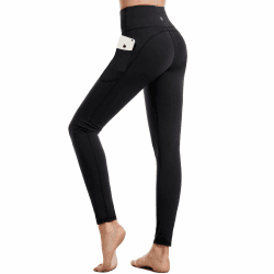 CAMBIVO Sport Leggings Damen Lang, Sporthose High Waist mit Handytasche, Leggins mit Handytasche, YogahoseTights Blickdicht für Sport, Freizeit, Fitness Schwarz M
