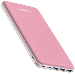 Charmast 26800mAh Powerbank USB C Externer Akku dünne Power Bank Handy Tragbares Ladegerät mit 3 Eingängen 4 Ausgängen kompatibel mit iPhone,Samsung,Huawei,Nintendo Switch,Smartphone,Tablet（Rosa）