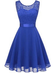 Berylove Cocktailkleid Damen Abendkleider Elegant für Hochzeit Kleid Hochzeitsgast Chiffon Ärmellos Spitzenkleid Kurz-royalblau M