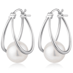 jiamiaoi 18 Karat Weißgold plattiert Perlenohrringe Silber 925 Hängend Perlen Ohrringe Damen Perlen Ohrhänger Silber Hängende Perlenohrringe Creolen mit Perle 10mm Silber Ohrringe Perle C1-Silver