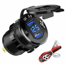 GemCoo QC 3.0 USB Auto Steckdose KFZ Ladegerät mit Zwei Quick Charge 3.0 Ladeports, KFZ 5V/6A Schnellladung für 12V/24V Fahrzeuge KFZ Boot Motorrad SUV Bus LKW Wohnwagen Marine Blau