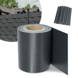 SWANEW PVC Sichtschutzstreifen Doppelstabmatten Zaun Gartenzaun Sichtschutz, 70 m x 19 cm inkl.60 Befestigungsclips, Anthrazit PVC Sichtschutzfolie für Doppelstabmattenzaun