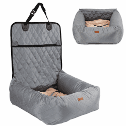 HAPPY HACHI Hundebett Autositzbezug Pet Car Booster Seat 2 in 1 Front Back Protector Pet Lookout Tragbarer Autositzabdeckung Hundetransport Vordersitz mit dickem Zwinger und Sicherheitsgurt Grau