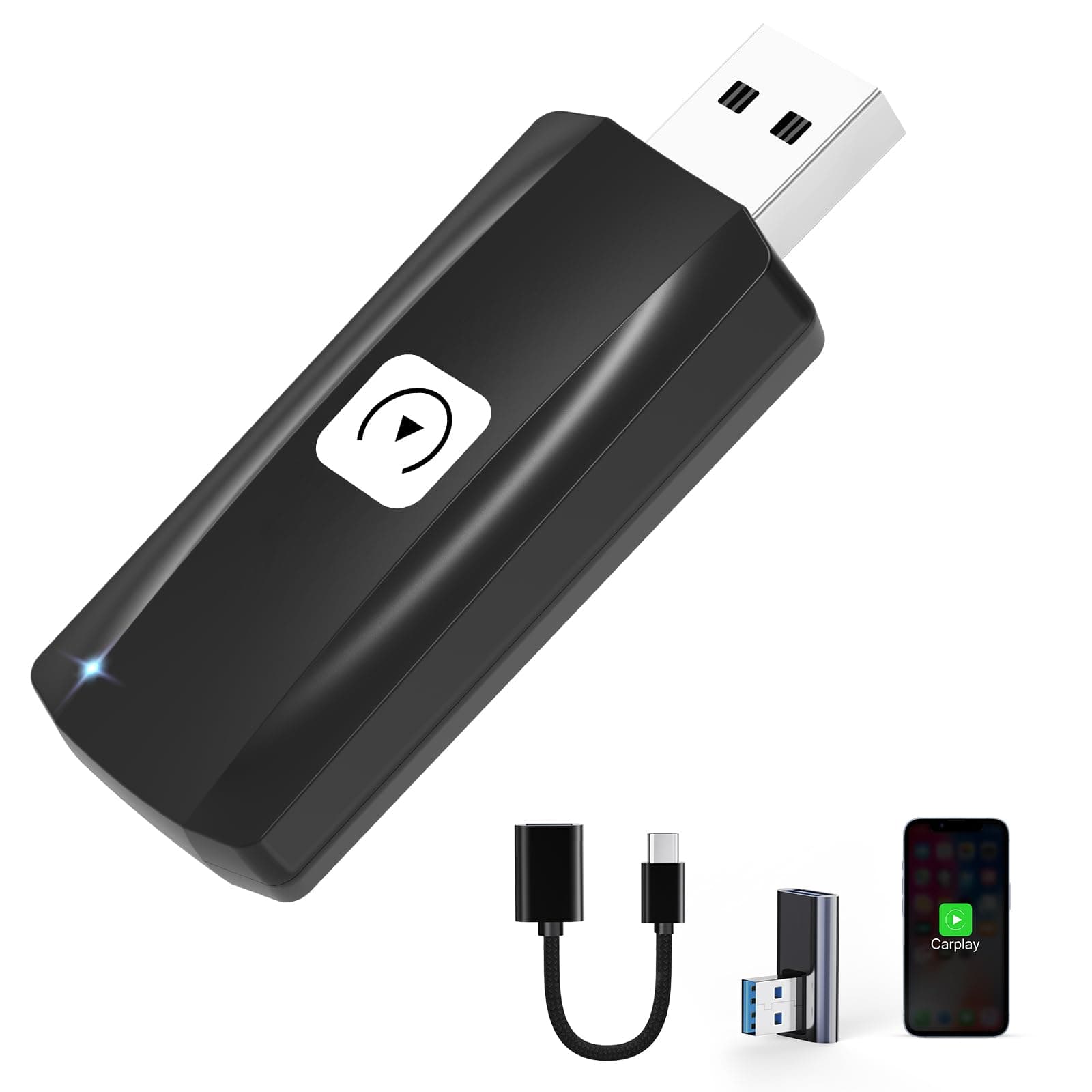 MSXTTLY CarPlay Wireless Adpater für iPhone Convert Factory Kabel CarPlay to Wireless, U2C-AIR Small Car Play dongle, Plug&Play, 5Ghz WiFi, Online-Upgrade, 90 Winkel USB, Schwarz U2C-AIR Carplay Wirelss