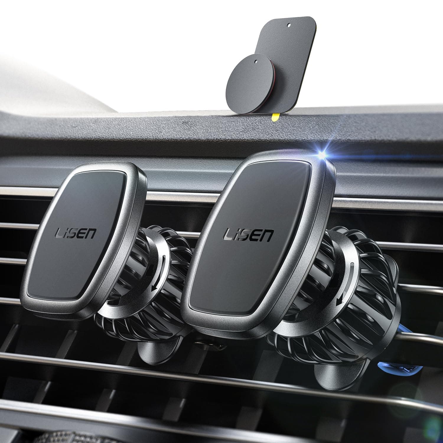 LISEN 2023 Handyhalterung Auto Magnet [Stärkste Magnete] Upgraded Clamp Handyhalter Auto Zubehör Lüftung KFZ Handy Halterung mit 6 Starke Magnet, Kompatibel für iPhone 15 Pro Max Plus Samsung Huawei 🧲 20X Leistungsstark: Schwarz