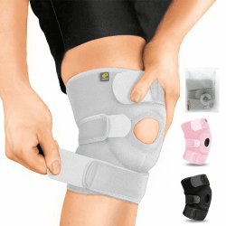 Bracoo KS10 Kniebandage für Damen und Herren | Kniestütze mit Patellaöffnung - Neopren Kniebandage ideal für Volleyball, Basketball, Fitness, Sport und Alltag (Grau)