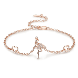 KINGWHYTE Pinguin/Flamingo/Gänseblümchen Armband 925 Sterling Splitter Rose Gold Flamingo Schmuck Nettes Tier Flamingo Geschenke für Frauen Mädchen C Flamingo