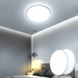 OTREN 2 Stücke LED Deckenleuchte Flach, Rund Badlampe Deckenlampen 24W, 2400LM Modern Panel Lampe für Badezimmer Wohnzimmer Schlafzimmer Badezimmer, 6500K Kaltesweiß, IP44, Ø23CM 2 Pcs 6500k