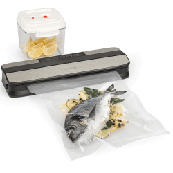 Klarstein 120W Vakuumierer, Sous Vide Vakuumiergerät mit Beuteln, 1,4L Behälter, 75 kPA Mini-Vakuumiergerät Profi für Trockenes/Feuchtes, Einschweissgerät Vakuum für Lebensmittel, Vakumiergerät Klein