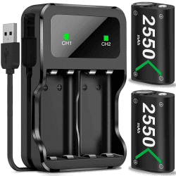ALEEMTRY Akku für Xbox One Controller, Akku 2 Pack mit Großer Kapazität 2550mAh Wiederaufladbaren 25Std Spieldauer und LED-Ladeanzeige, Akkus für Xbox Series X/S/Xbox One/Xbox One S/X/Elite Controller
