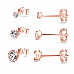 Damen Ohrstecker Silber 925-3 Paar Klein Sterling Silber Ohrstecker Ohrringe Set mit Zirkonia Knorpel Funkelnd Unendlichkeit Ohrstecker Schmuck für Oktoberfest Damen Herren Geschenke 2/3/4mm Rosegold