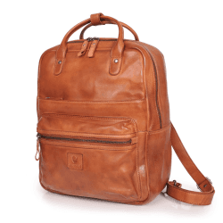 DONBOLSO Rucksack Monaco I Premium Daypack aus Nappaleder für Damen mit Laptopfach I Vintage Lederrucksack für Reisen, Office, Uni I Handgefertigte Laptoptasche Cognac