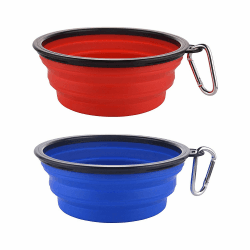 MOACC 2 Stück Faltbarer Silikon Hundenapf,Faltbar Reisenapf Napf für Hunde und Katzen,Auslaufsichere Hundenapf mit Bergsteigschnalle für Wasser und Futter (1000ml, Blau und Rot) Groß Blau,Rot