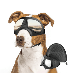 Enjoying Große Hundebrille, Anti-UV-Hundesonnenbrille, Weiche Haustier-Motorradbrille, Beschlagfrei, Winddicht, Bruchsicher, Hundebrille für Große bis Mittelgroße Hunde, Silber Silber L
