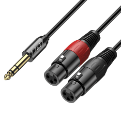 J&D 6,35 mm (1/4 Zoll) TRS Stecker auf Dual XLR Weiblich Y Splitter Kabel, 2 XLR Weiblich zu 6,35mm 1/4" TRS Männlich Unbalanced Stereo Audio Patch Adapterkabel für Mic Mixer, 1,8 Meter 1.8 Meter