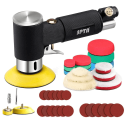 Mini poliermaschine, Druckluft Polierer, SPTA 25mm 50mm 80mm Exzenter schleifer Winkelschleifer mit 23tlg Polierschwamm Polierpad Polierfell Polierset Polierteller Kit von Auto, Möbeln,Metall-ARPS3SET